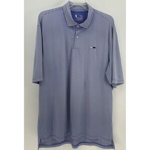 FG Tech Blue White Striped Short Sleeve Golf Stretch Polo Shirt Size XL USA Made